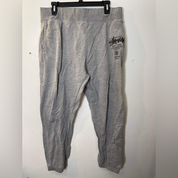 Stussy Sweatpants Mens Size extra large, Grey Script Logo Joggers - Picture 1 of 7